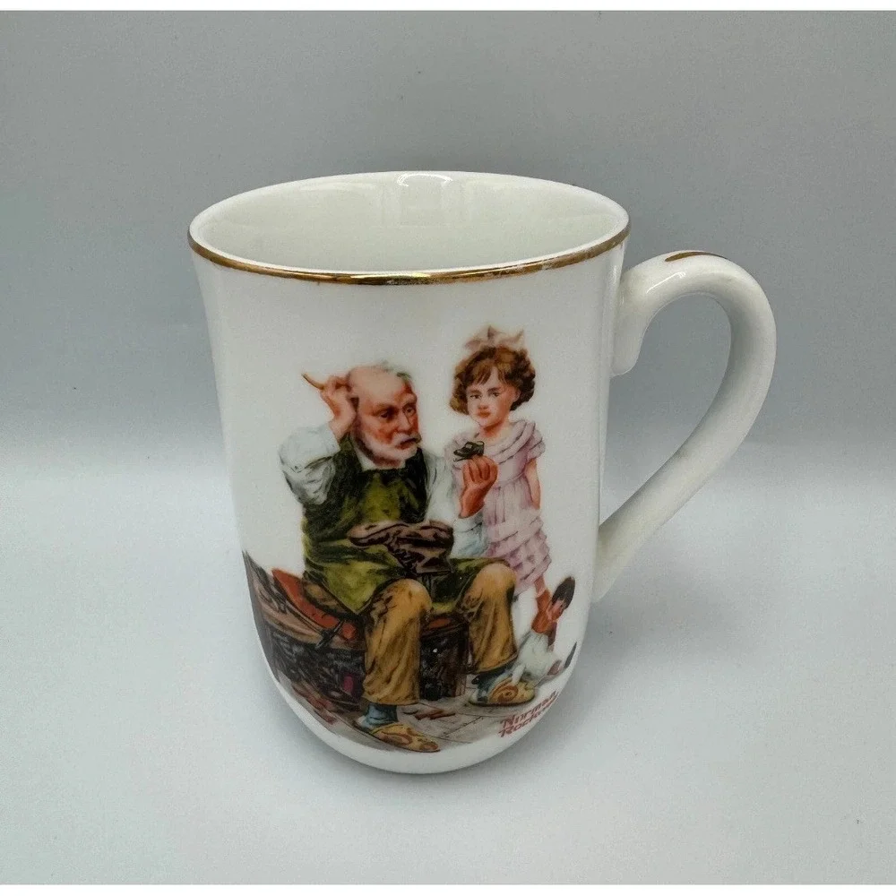 Norman Rockwell Museum The Cobbler Plate and Mug Set White Americana Decor Japan